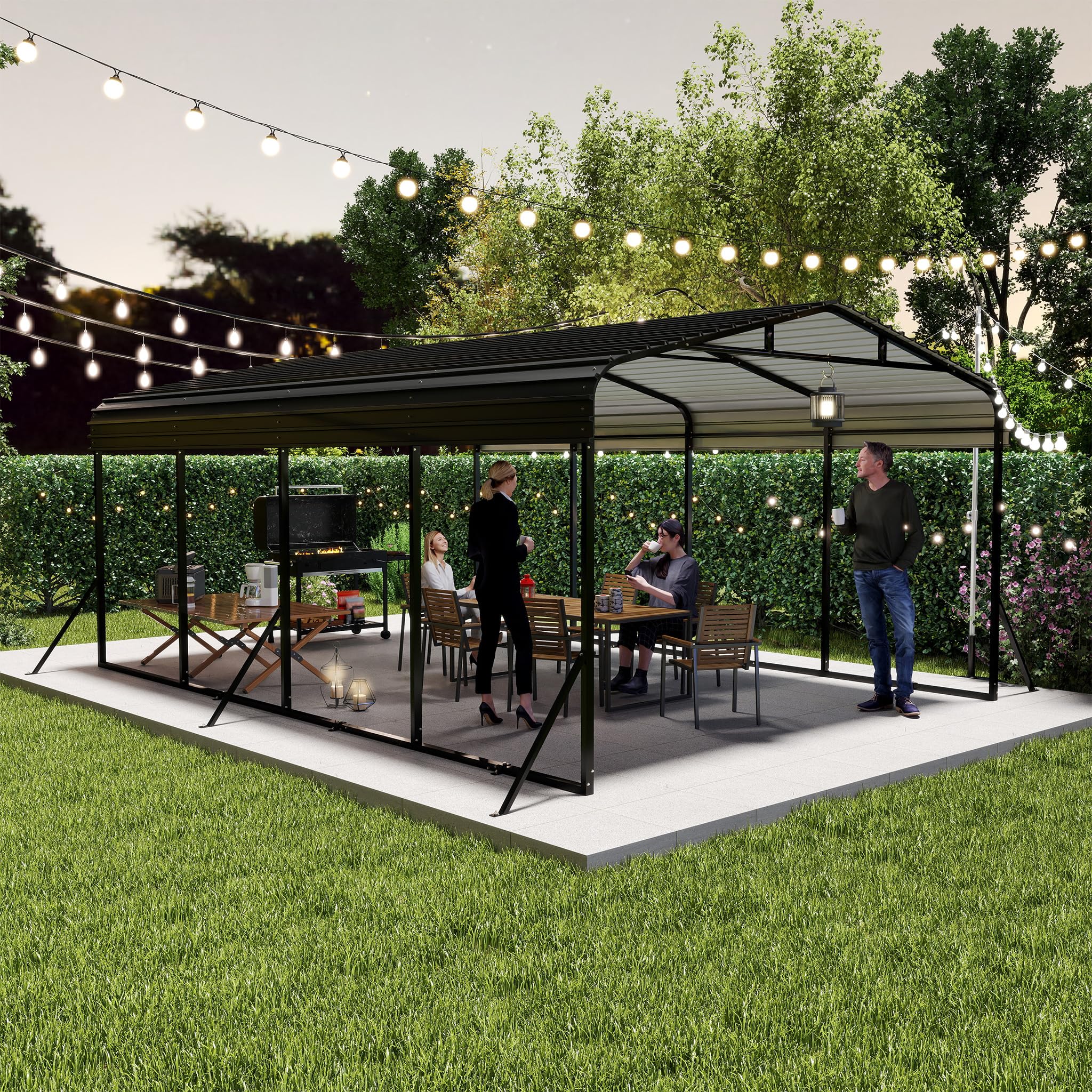 SUBTLETY Carport Aluminium 370x600 cm Fahrradgarage mit Farbige Stahlbleche Spitzdach Freistehender Shelter Winterfest UV-beständig Garagenzelt für PKW SUV Garten Outdoor