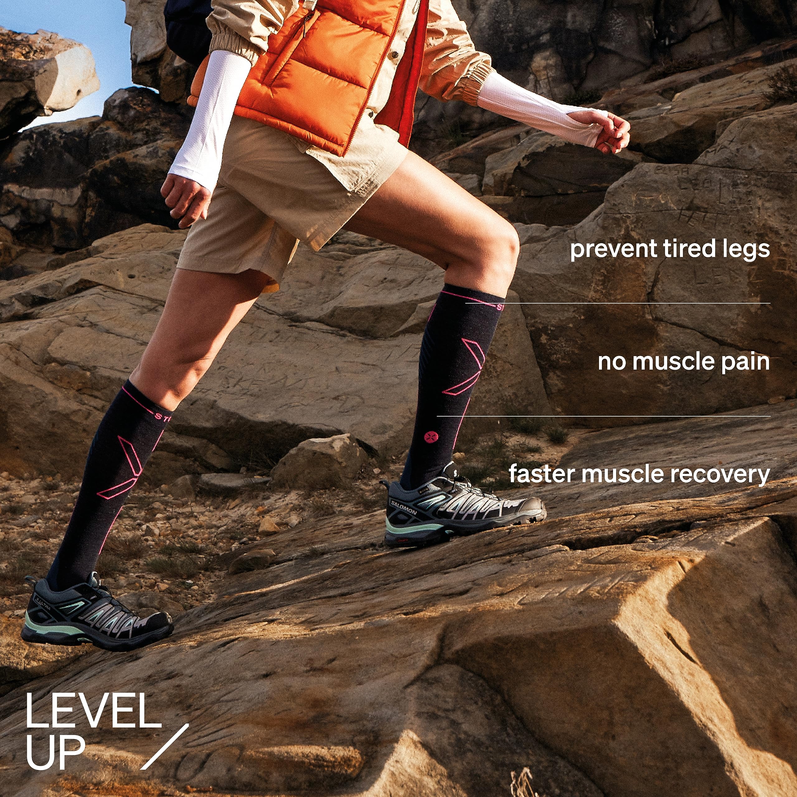 STOX Energy Socks Merino Wandersocken Damen, Kompressionsstrümpfe, Outdoor Socken, Compression Socks Women, Merinowolle Kniestrümpfe, Stützstrümpfe, Kompressionssocken Trekking