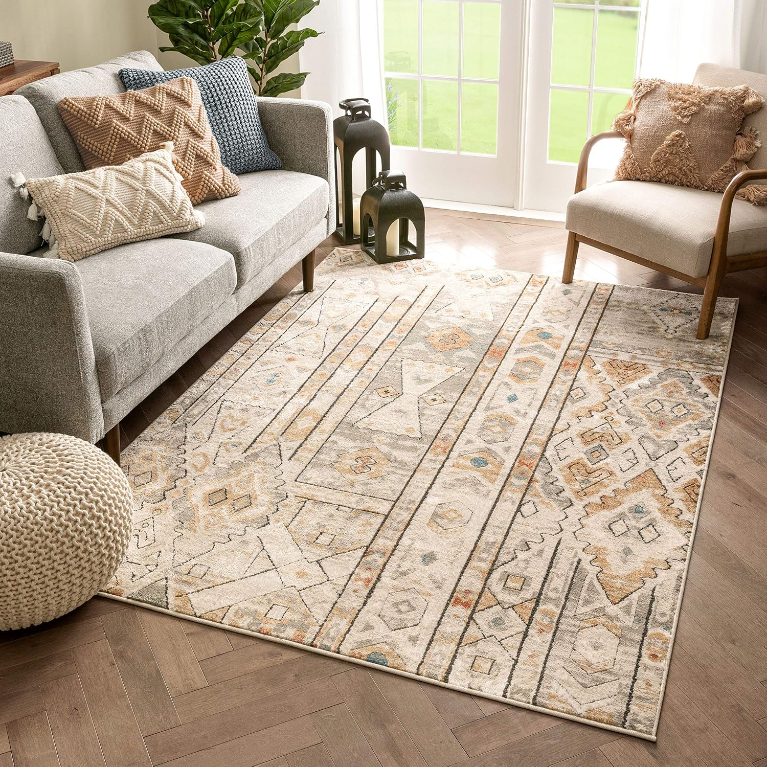 Well Woven Varda Grey Tribal Patchwork Area Rug 5x7 (5'3" x 7'3")