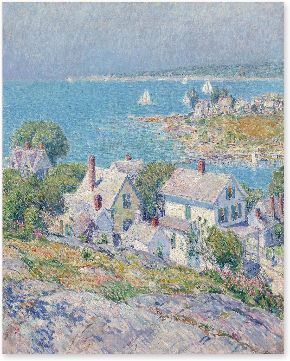 CLOUD NINE PRINTS | Rocky Beach Seascape, Impressionist Print - Summer Wall Art, Sea Blue Decor, Vintage New England Art (11x14 Print - Unframed)