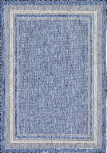 Vista 93 de Unique Loom - Colección Outdoor Border - Tapete para exteriores de borde suave - 5 pies 3 pulgadas x 8 pies, rectangular, azul/marfil azu/marfil