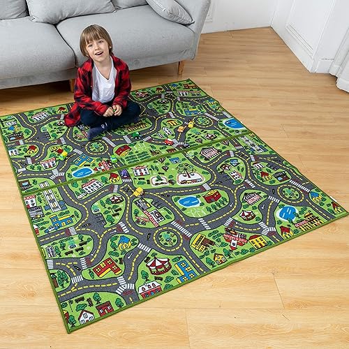 Vista 8 de JOYIN Alfombras de juego para niños, alfombra de vida urbana, alfombra duradera para juegos de simulación de ciudad, alfombra para niños pequeños
