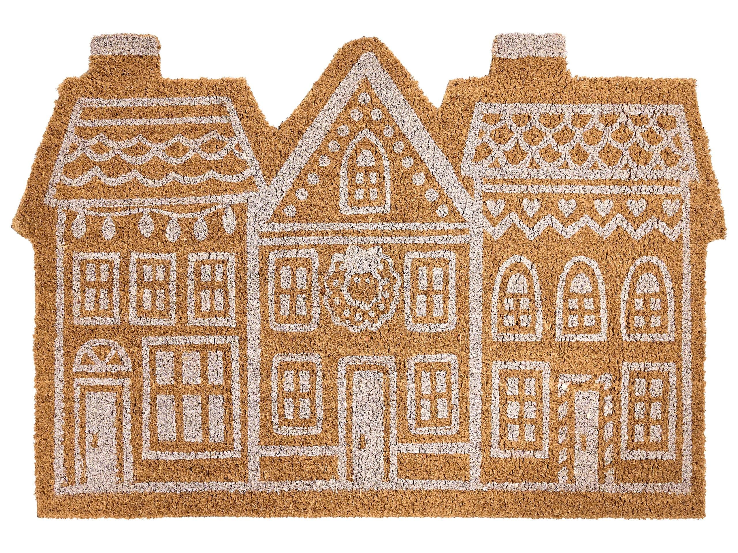 Beliani Paillasson de Bienvenue en Fibre de Coco 60 x 90 cm Motif Maison en Pain d'Épices de Noël Antidérapant Naturel Muhikap