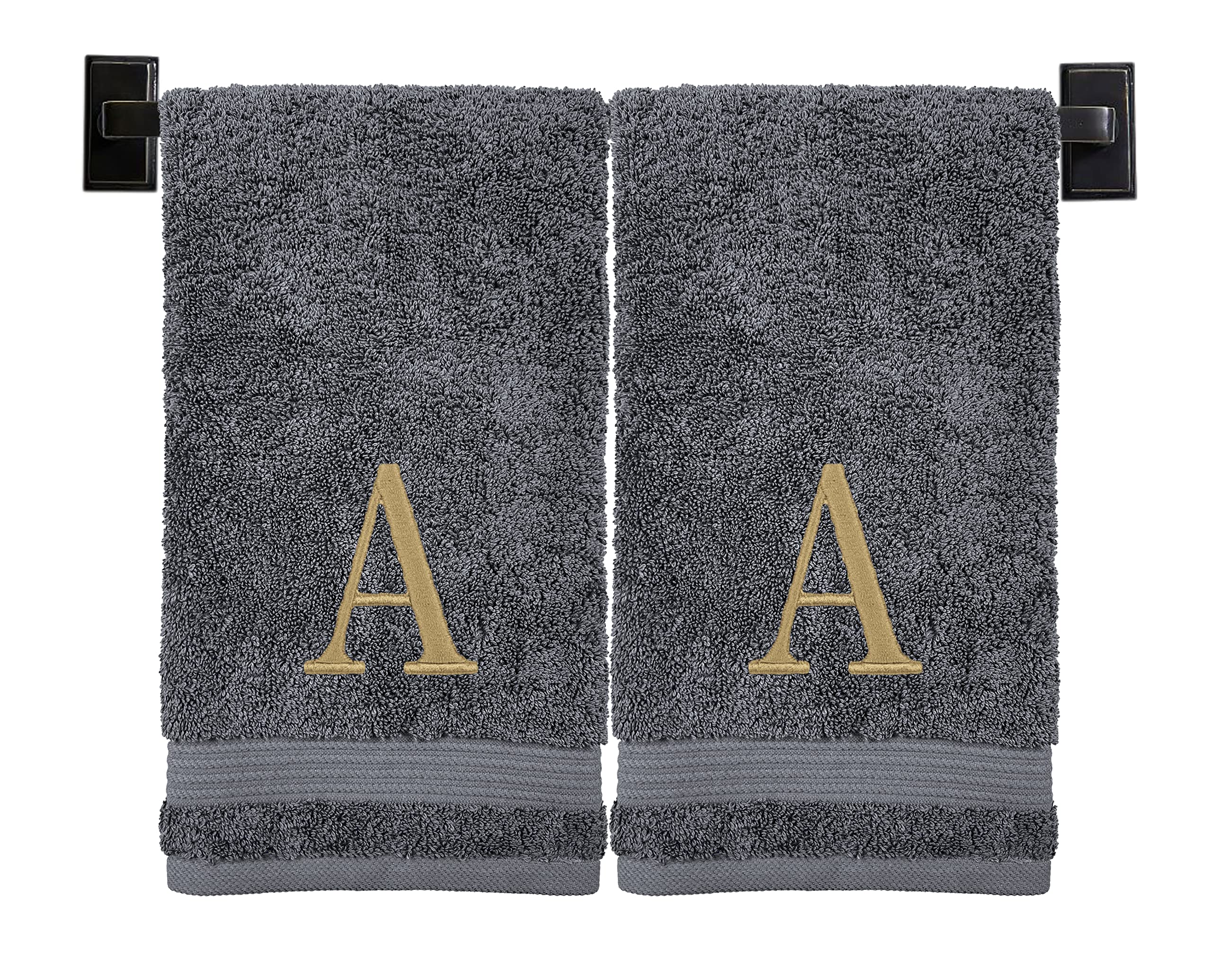 Custom Luxury Towels Grey Hand Towels for Bathroom with Monogram | Luxury Cotton Turkish Towels | Embroidered in USA | Set of 2 | Choose Set Color and