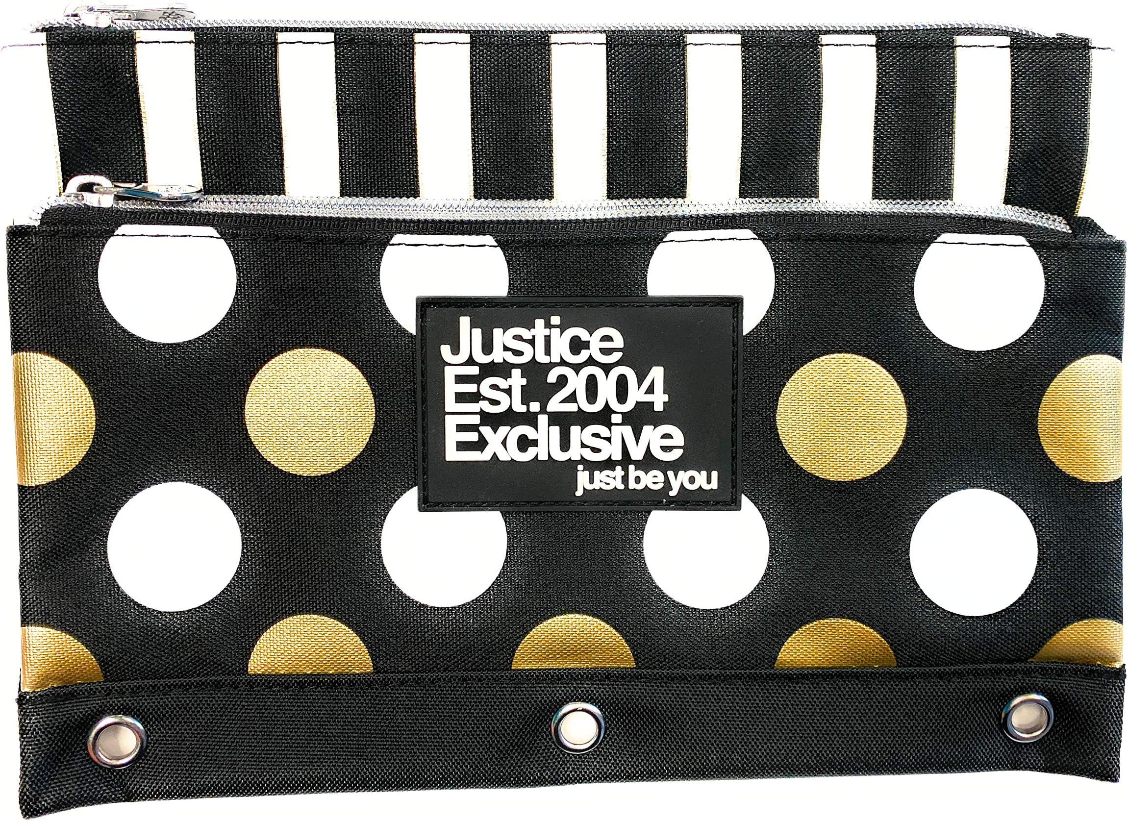 Justice Pencil Case Black Foil Stripe and Dot New for 2020 Back to School