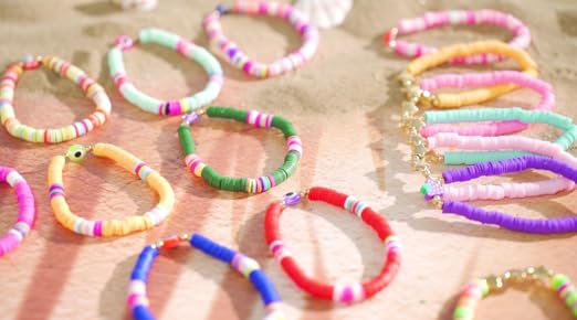 Lot De 56 Bracelets Cowgirl Western Huquary - Perles Heishi Arc-en-ciel, élastiques, Empilables - Style Bohème