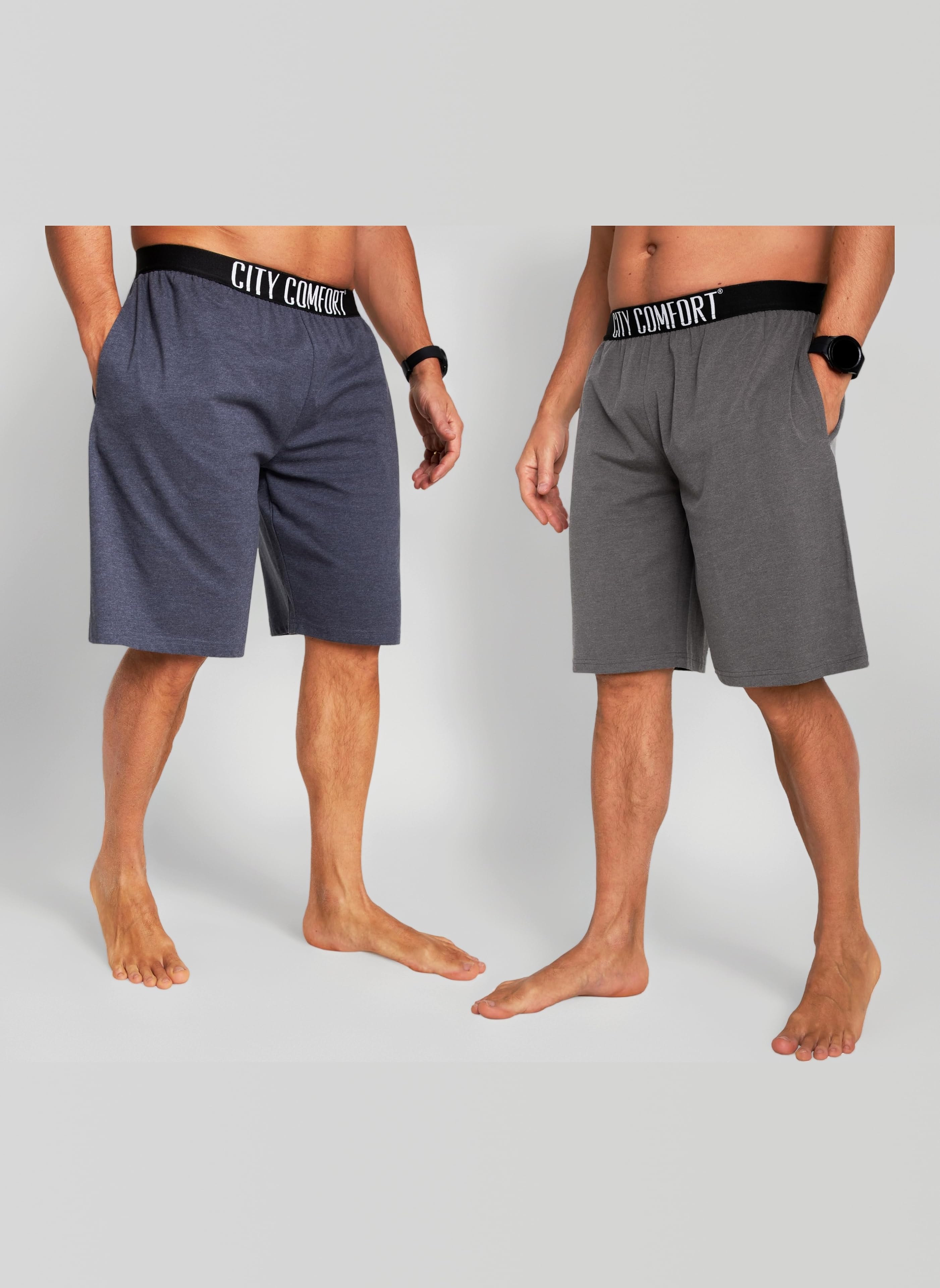 CityComfort Mens Pyjama Shorts - Comfy Lounge Shorts with Pockets Pack of 2