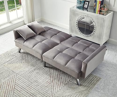 Miniatura 6 de Legend Vansen Futón convertible de terciopelo de 80 pulgadas, dos almohadas, sofá cama con 3 respaldos ajustables, sofá cama, área grande para
