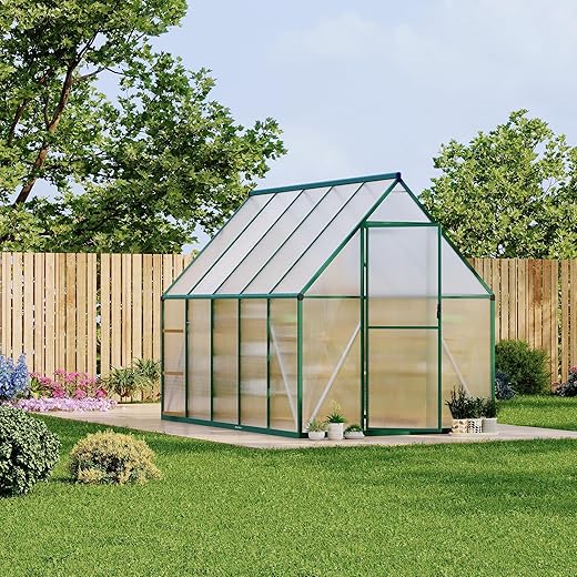 Large 6x9 Ft Walk-in Greenhouse, Aluminum Frame & Polycarbonate Panels for Growing Environment, Includes Roof Vent & Easy Assembly, Green