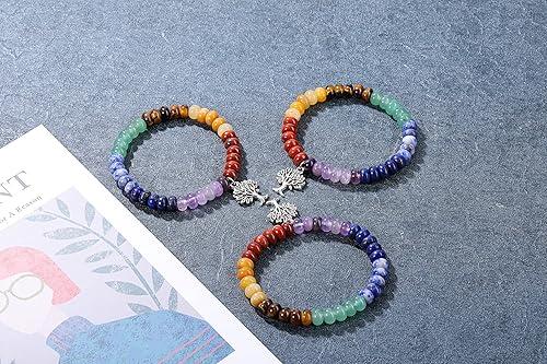 Miniatura 4 de GEHECRST Pulsera de cristal de 7 chakras para mujer, pulsera de cuentas de cristal curativo natural, pulsera de piedras preciosas de chakras,