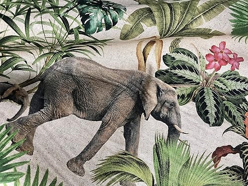 Miniatura 8 de Safari Zoo - Tela con estampado digital de animales africanos, selva tropical, palmera, hoja de flores, aspecto de lino, 54 pulgadas de ancho (se