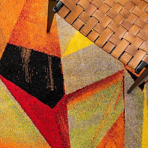 Miniatura 75 de SAFAVIEH Porcello Collection - Alfombra de área de 8 x 10 pies, gris claro y naranja, diseño abstracto moderno, no desprende pelusa y de fácil Gris