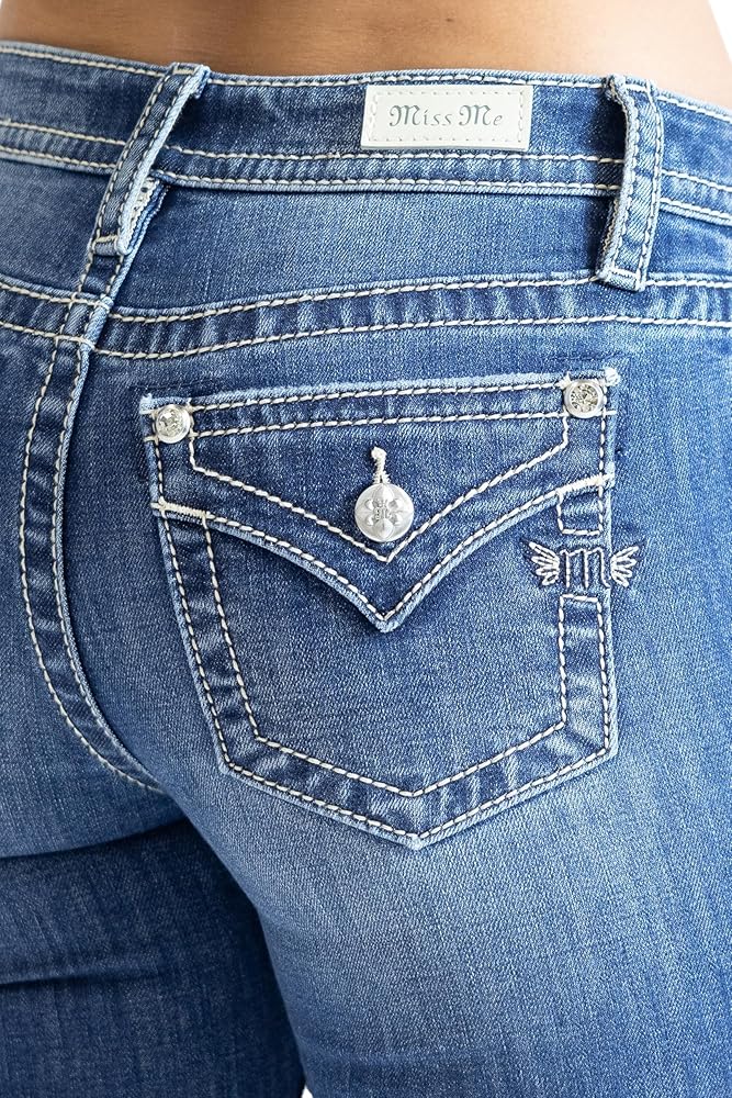 Miss Me Women's Saddle Stitch Faux Flap Pockets Mid-Rise