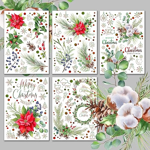 Decoupage - Paquete de papel (15 hojas de 8 x 11 pulgadas), suaves ramas decoradas de Navidad y composición de corona, HANATABA Vintage Art Deco con