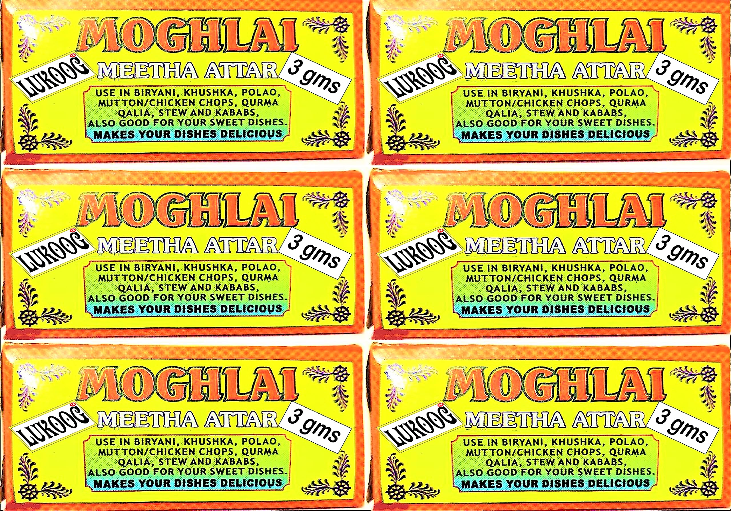 generic M3X6 Reputed Meetha Attar 3Gm X6=18Gm(Pack Of 6 Pcs)Mughlai Biryani Edible Food Grade Essence |For Biryani Polao Mutton Chicken Chops Qurma Khushka Stew Kababs Milkshakes Others Desserts-picture-32