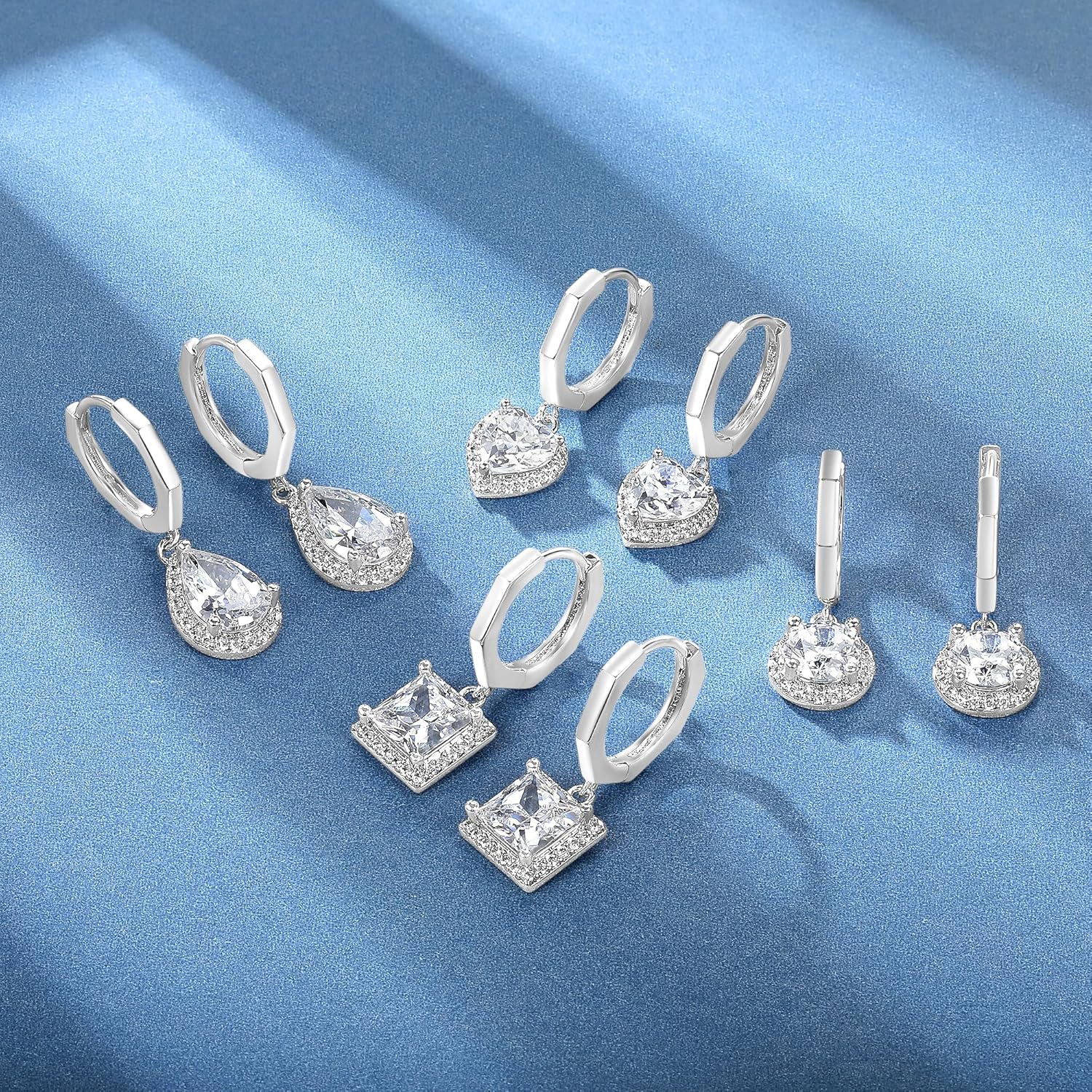 MDFUN 4 Pairs Dangle Drop Earrings for Women, 18K Gold Plated Cubic Zirconia Drop Dangle Huggie Hoop Earrings CZ Diamond Teardrop Hypoallergenic Jewelry - Image 2