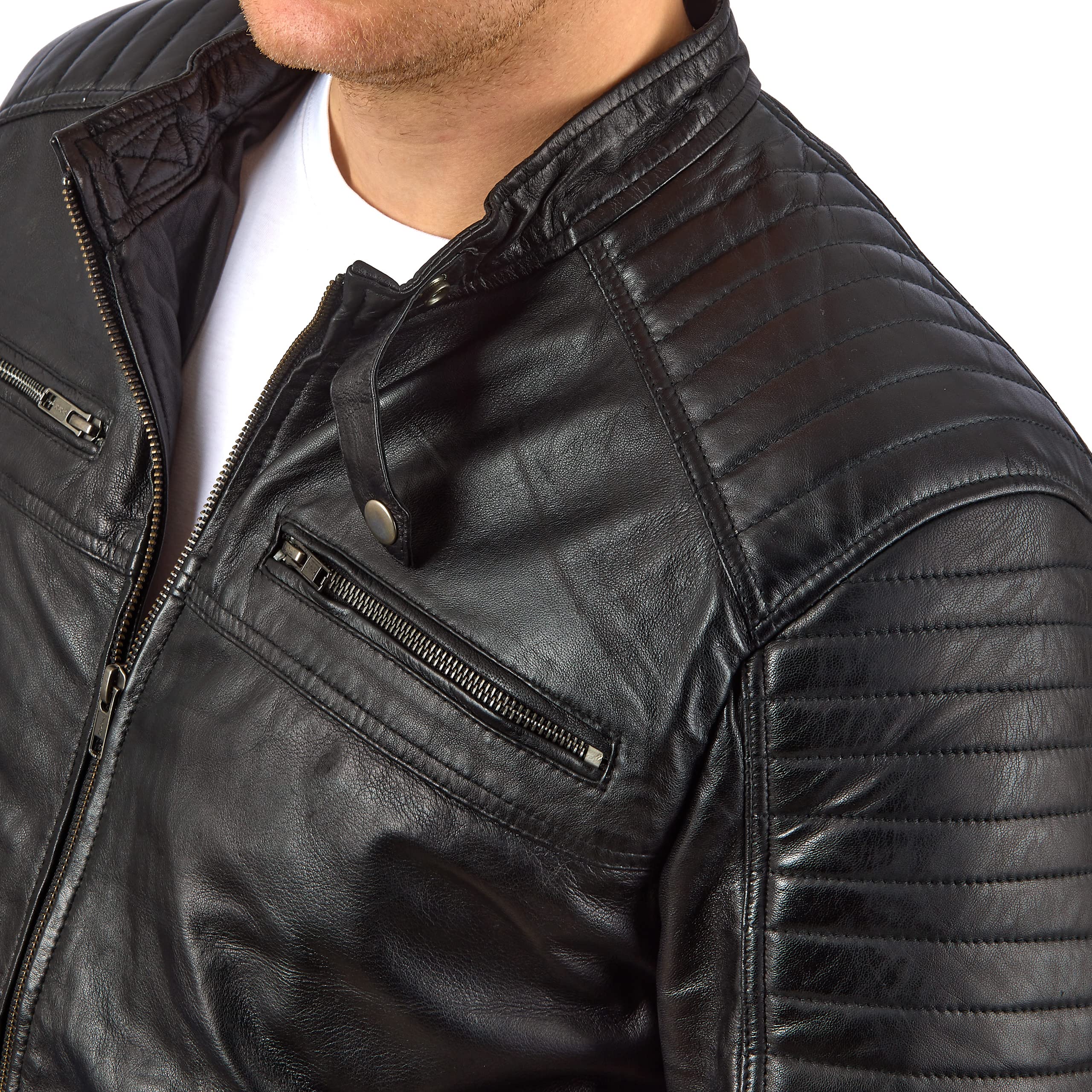 FAPA Herren Lederjacke Echtleder – Bikerjacke mit Stehkragen, Motorrad- & Freizeitjacke für Männer, Übergangsjacke Schwarz Braun Grau