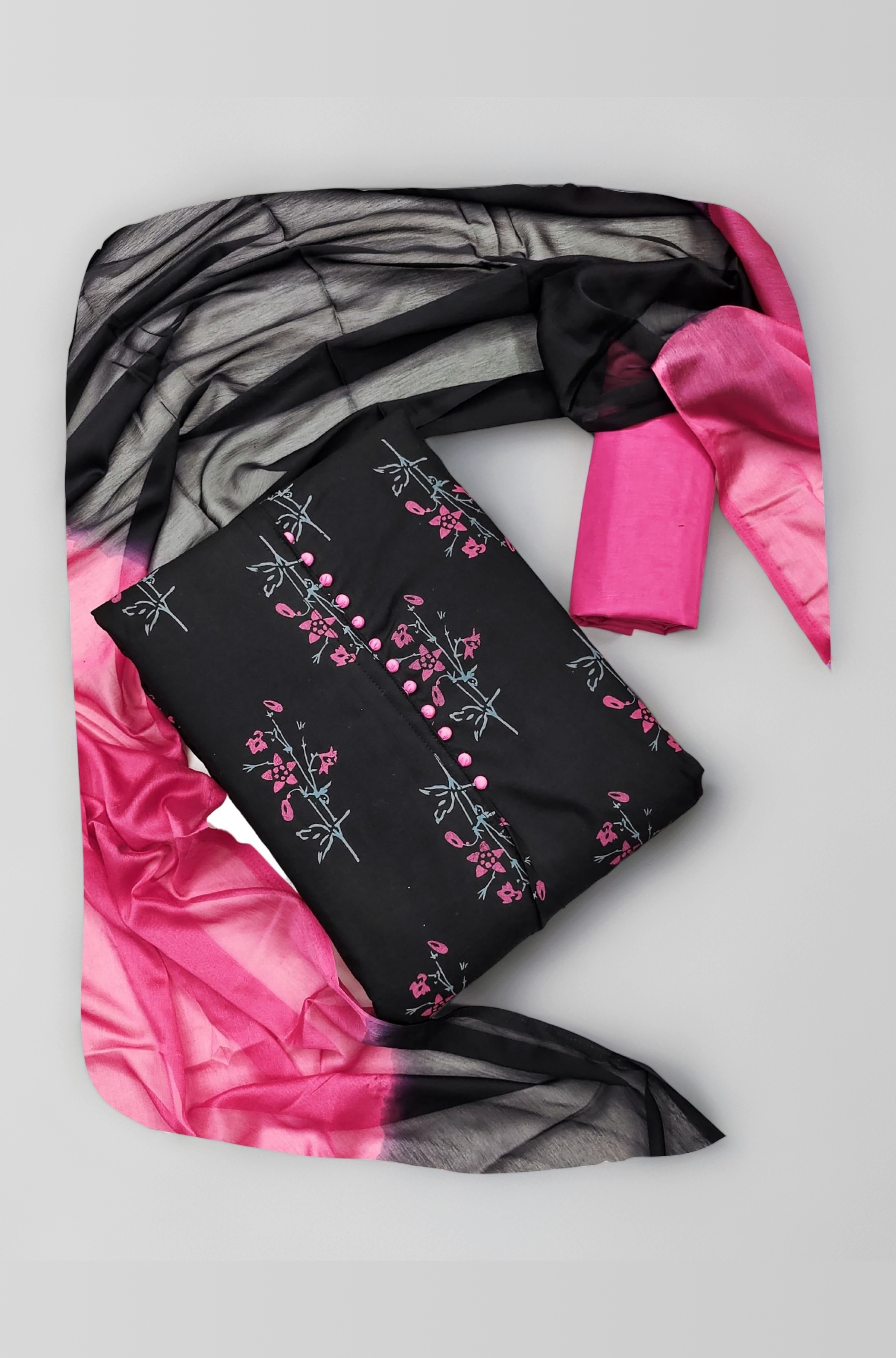 EthnicJunction Women's Cotton Slub Printed Unstitched Salwar Suit Dress Material with Dupatta