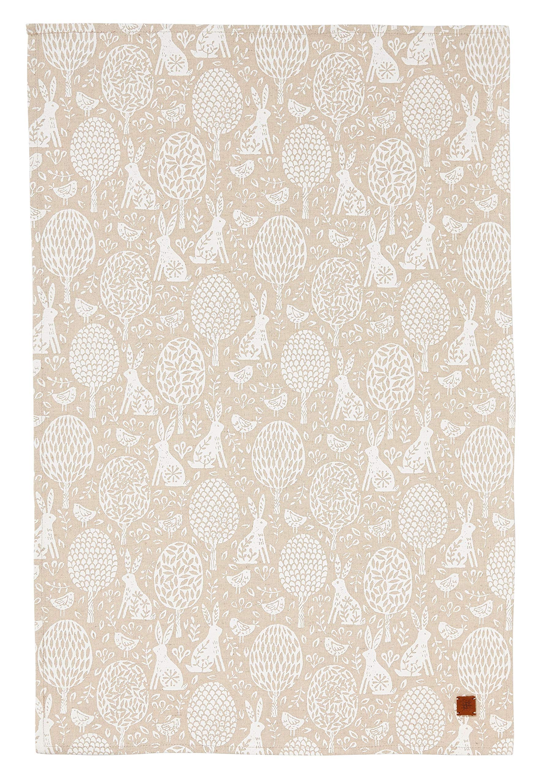 Ulster Weavers White Cottontail Meadow Union (75% Cotton/25% Linen) Tea Towel With Hares, Trees And Birds
