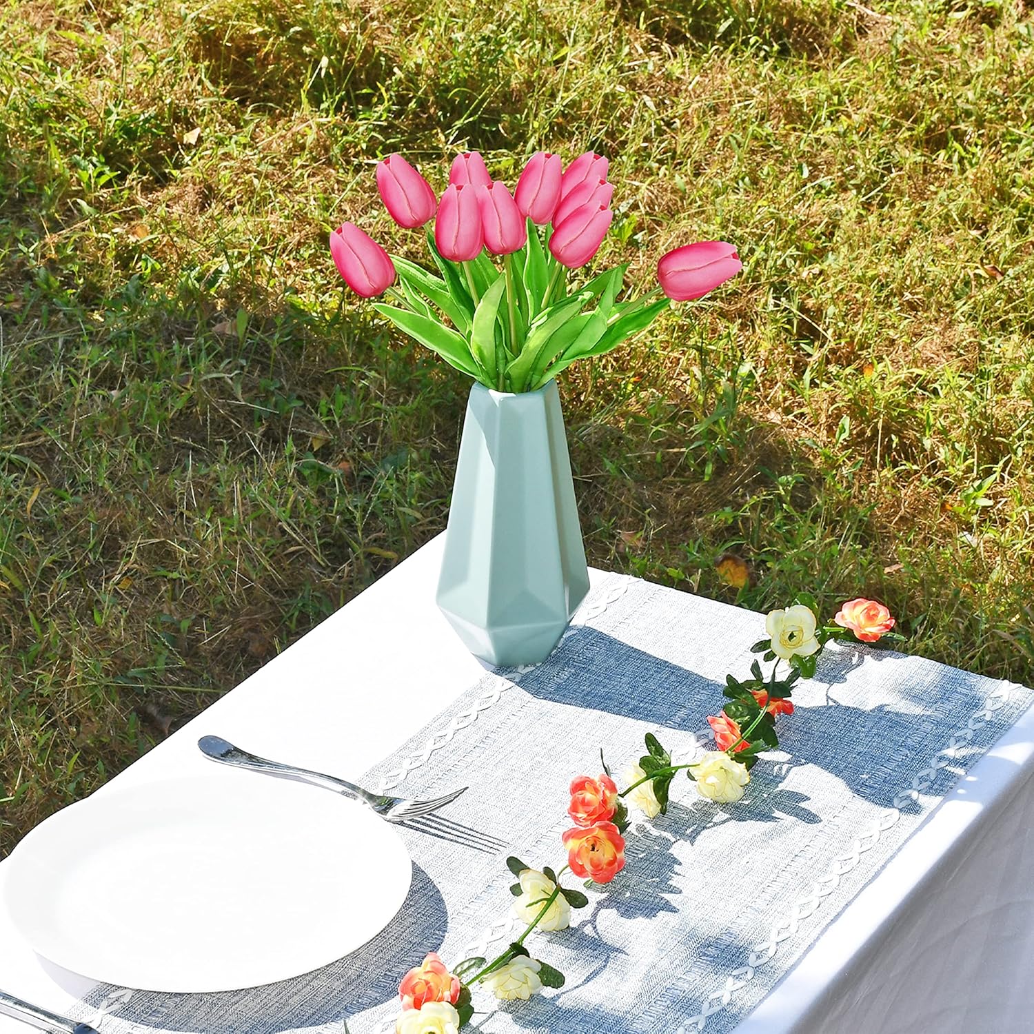 ONLY ART Artificial Pink Tulips 20 Pcs – 13.5 Inch PU Faux Flowers with Bendable Stems for Home Décor, Wedding Centerpieces, DIY Floral Arrangements, New Year and Valentine's Day - Image 8