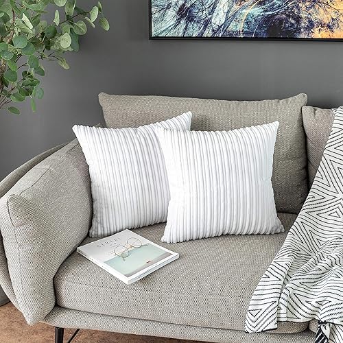 Miniatura 559 de UGASA - Juego de 2 fundas de almohada de terciopelo a rayas, funda decorativa para cojín con cremallera oculta para el hogar, sofá, dormitorio,