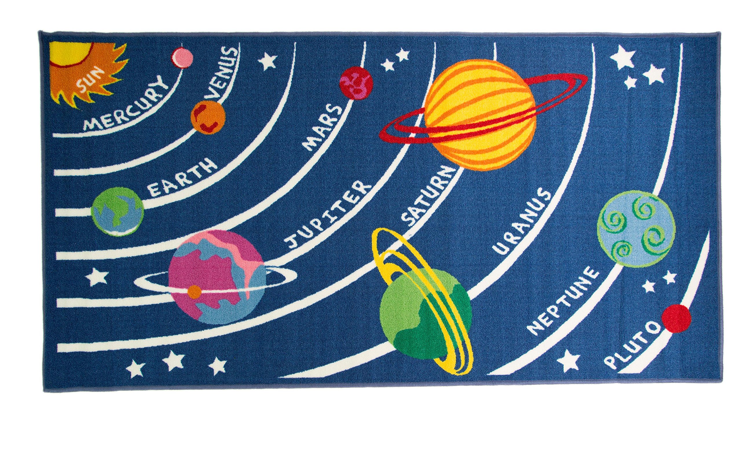 Children Kiddy Planets Game Play Design Blue Yellow Rug in 80 x 120 cm (2'6'' x 4') Carpet