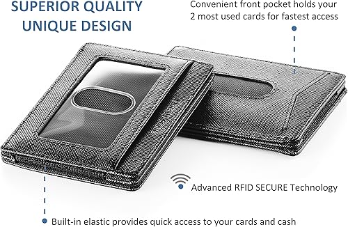 Miniatura 2 de Cartera compacta de manga RFID de cuero minimalista con clip de dinero 10 tarjetas