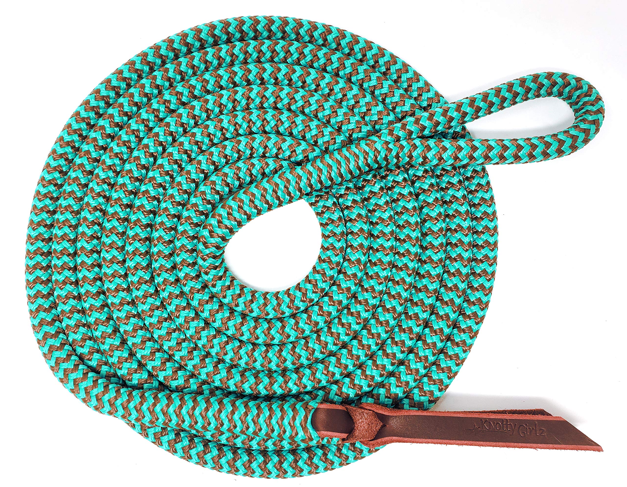 Knotty Girlz Double Braid Lead Rope with Eye Splice Loop, 12-14FT Lengths (Turquoise with Brown, 12 ft.)