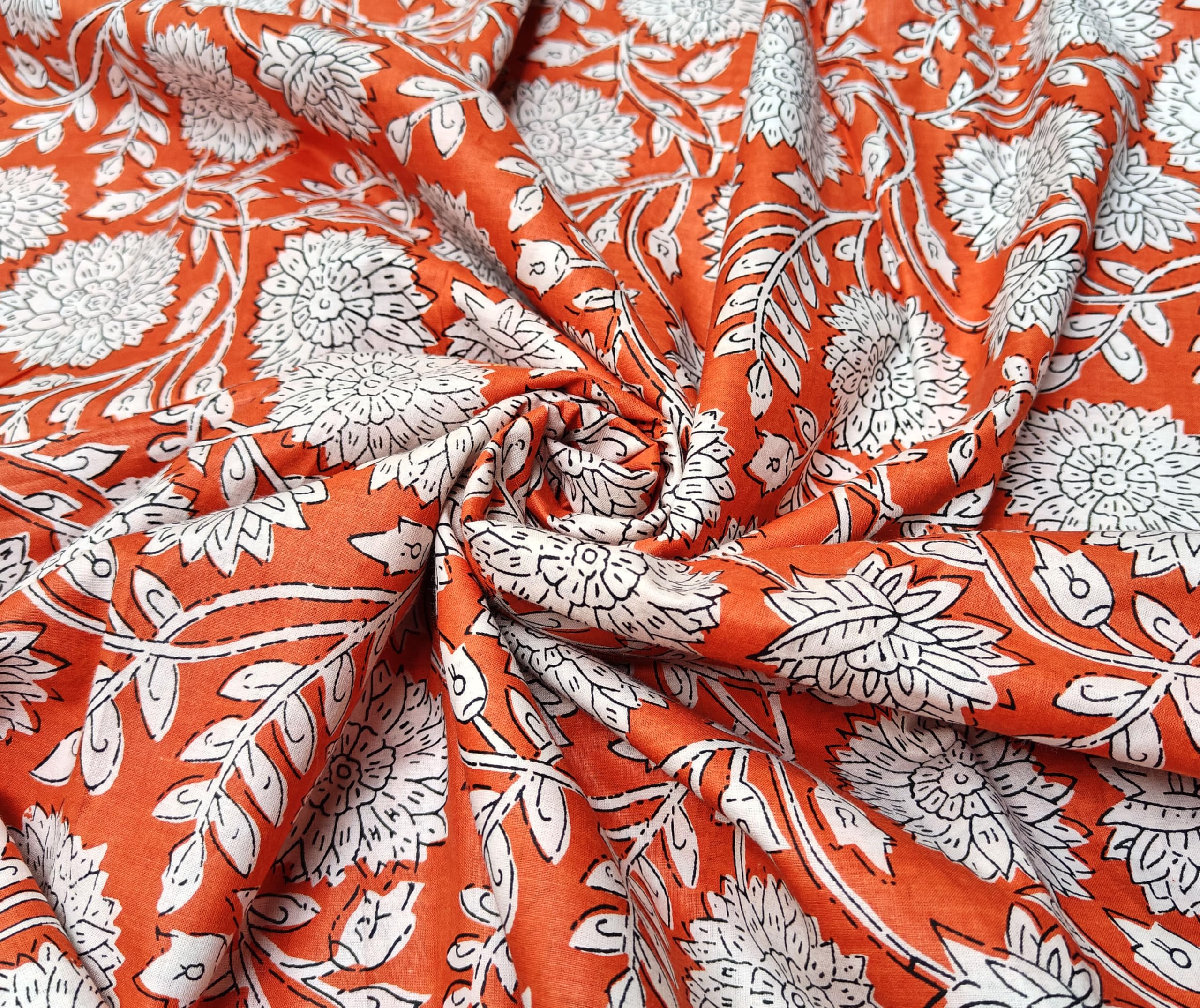 Printed Cotton Cloth Blue Floral Materiel Natural Running Fabric Jaipuri Hand Block Printed Women Dress Material Kurtis Natural 43" Inches Width (3.5)-image-27