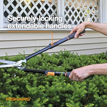 Fiskars 25-33 Power-Lever Extendable Garden Hedge Shears, 10 Blades