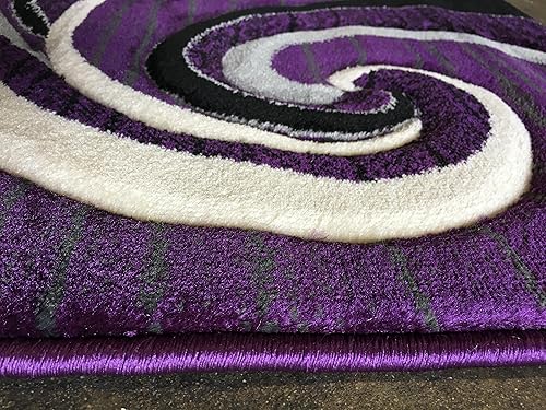 Miniatura 4 de Alfombra moderna larga contemporánea de 400.000 puntos, diseño de remolinos color morado, negro y gris, 344 (32 pulgadas x 10 pies)