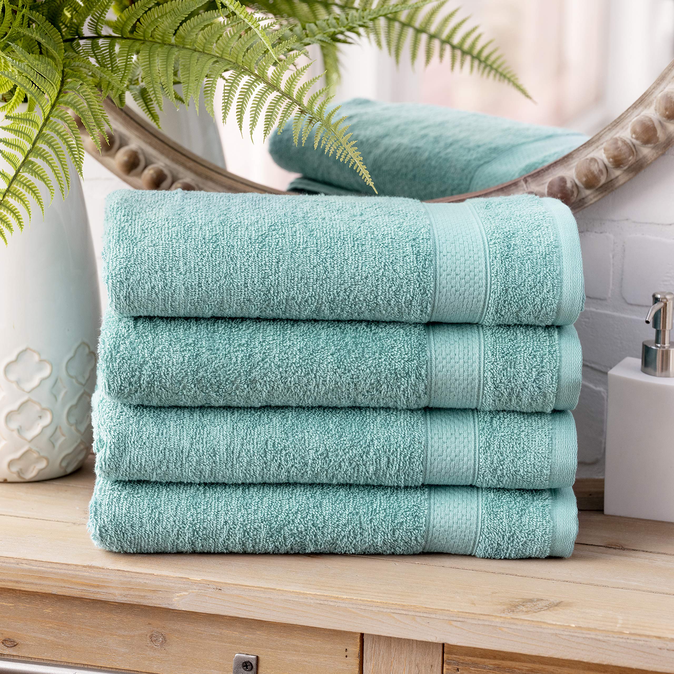 Welhome100% Cotton Towel (Duck Egg)- Set of 4 Bath Towels - Quick Dry - Absorbent - Soft - Ideal for Daily Use - 434 GSM - Machine Washable