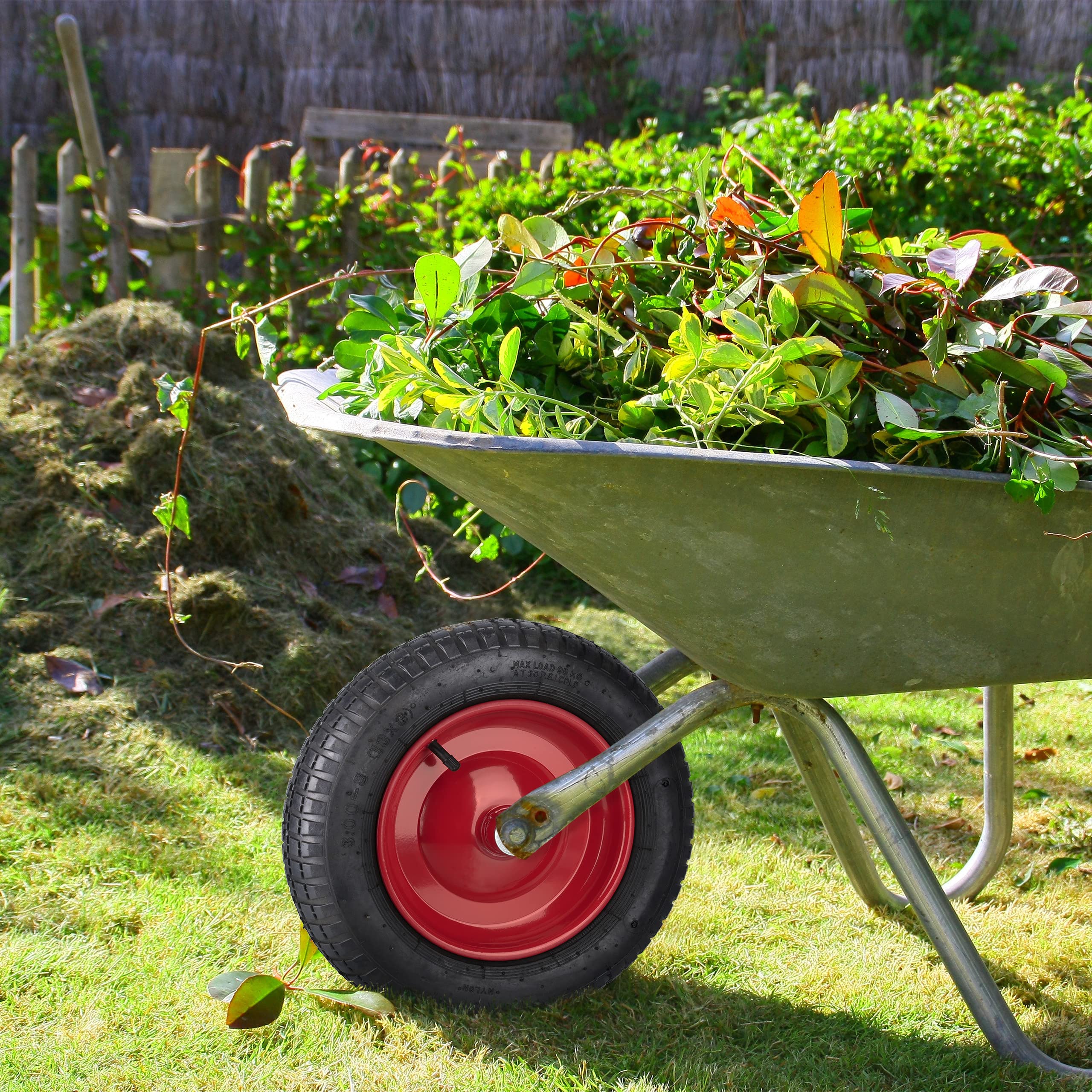 Relaxdays Roue de brouette 3.00-8, pneumatique, Jante en Acier, Charge maximale : 100 kg, avec Valve, Noir et Rouge