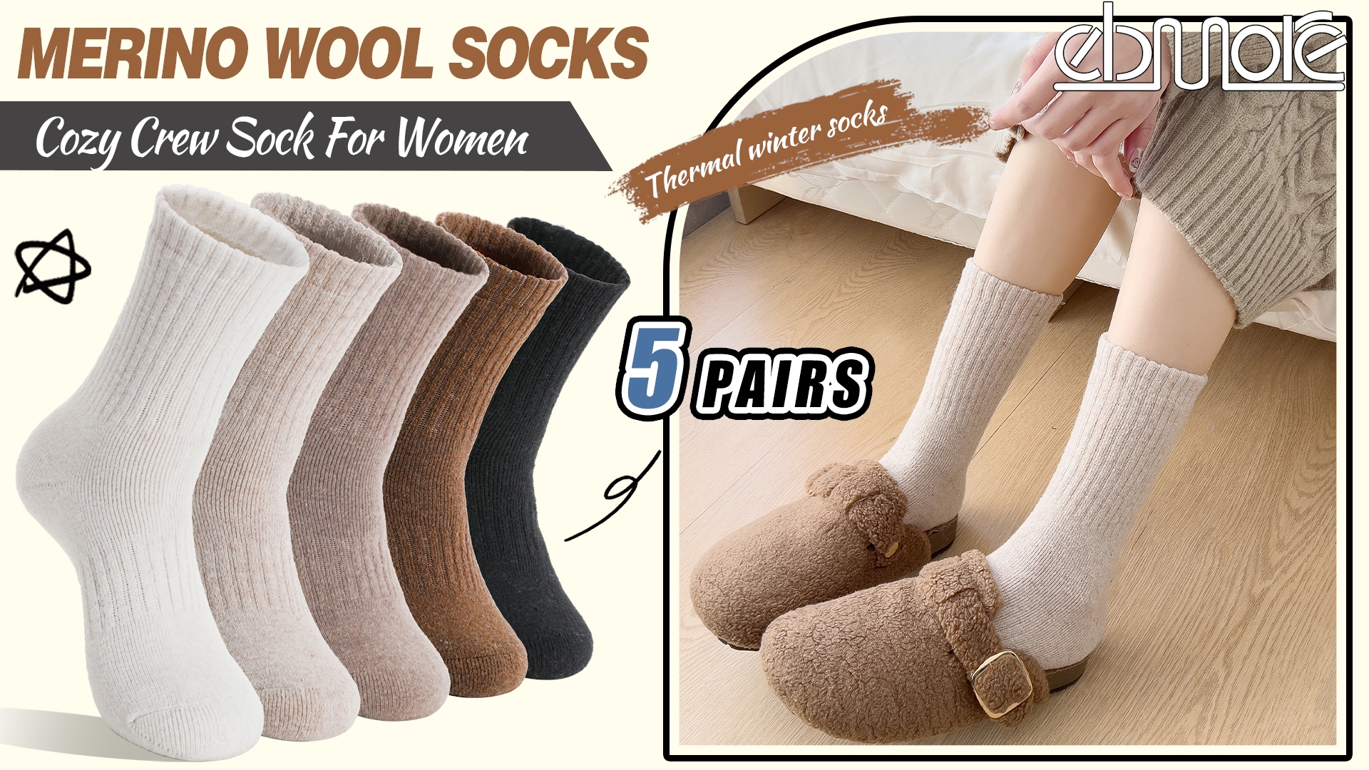 EBMORE Lot De 6 Paires De Chaussettes De Compression En Laine EBMORE Lot De 6 Paires De Chaussettes De Compression En Laine