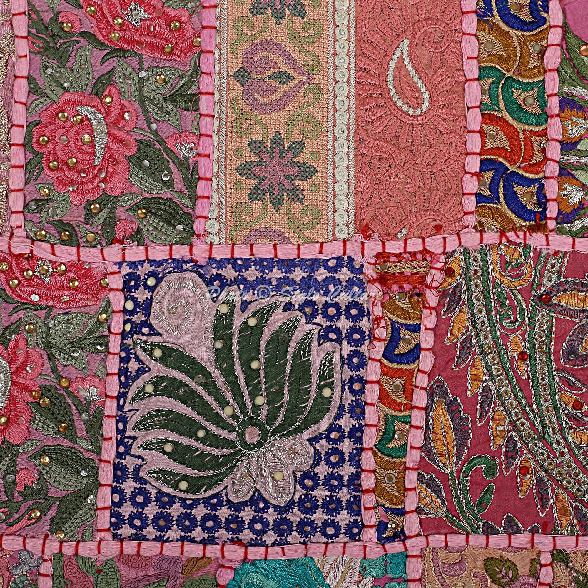 Ethnisch Dekorativ Baumwolle Couch Kissenbezüge 40x40 cm Baby Pink Dekokissen Vintage Patchwork Schlafzimmer Sofa Kissen Bezüge Abstrakt Quadrat Umschlagverschluss Kissenhullen - 5 STK.