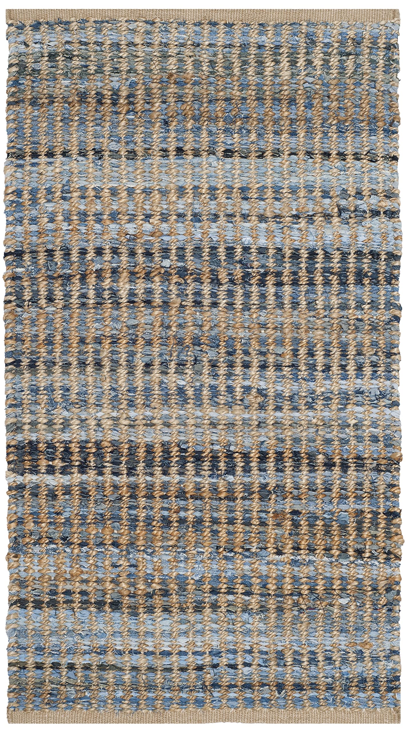SAFAVIEH Cape Cod Collection Accent Rug - 2' x 3', Natural & Blue, Handmade Flat Weave Coastal Braided Jute, Ideal for High Traffic Areas in Entryway,