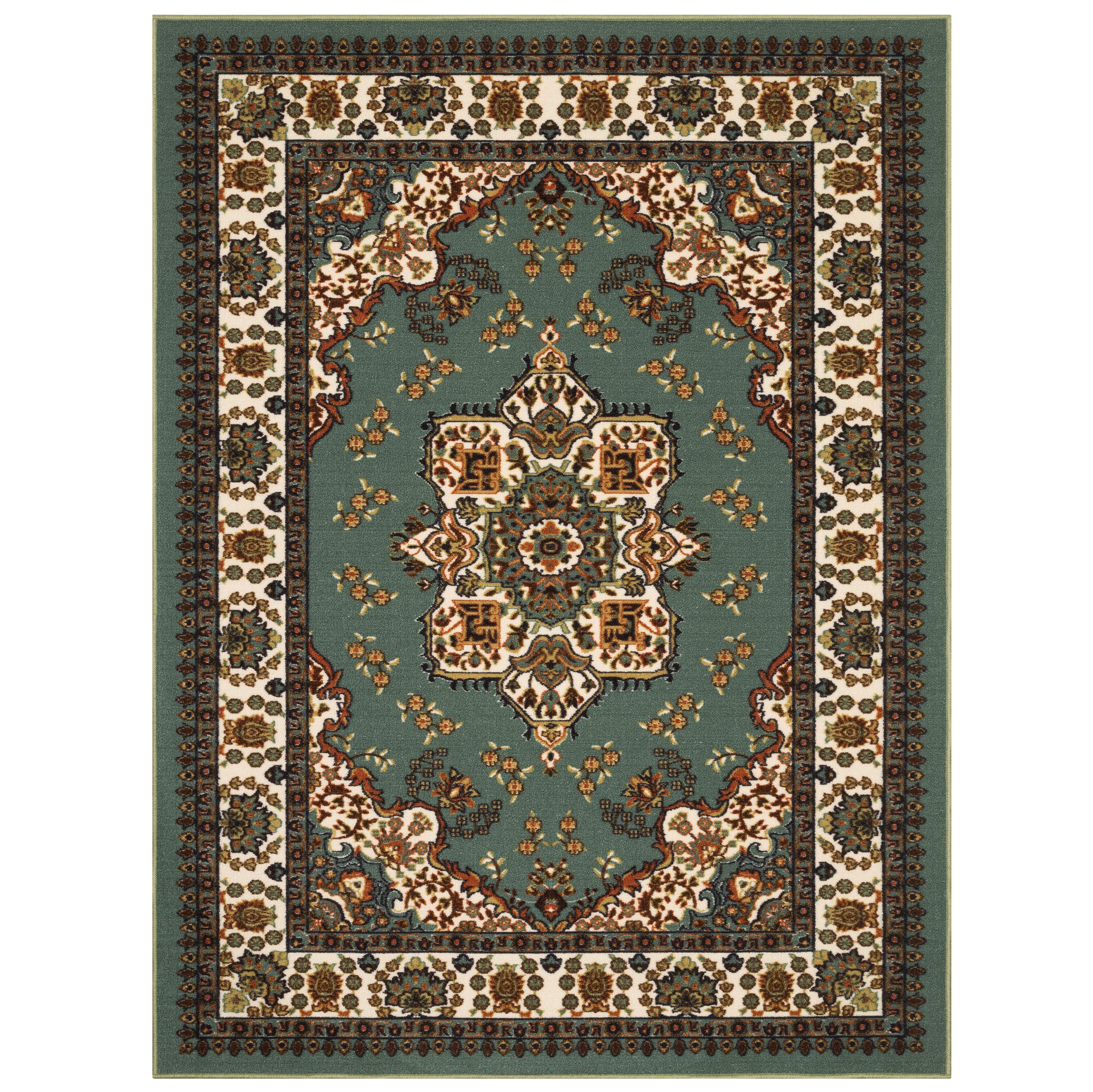 Antep Rugs Alfombras Oriental Traditional 2x4 Non-Skid (Non-Slip) Low Profile Pile Rubber Backing Kitchen Area Rugs (Green, 2'3" x 4')