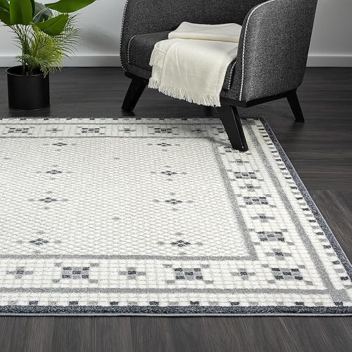 Miniatura 6 de Abani Nuevo Collection - Alfombra de área, diseño moderno de mosaico blanco y negro, 7.9 x 10.2 pies, fácil de limpiar, duradera para niños y
