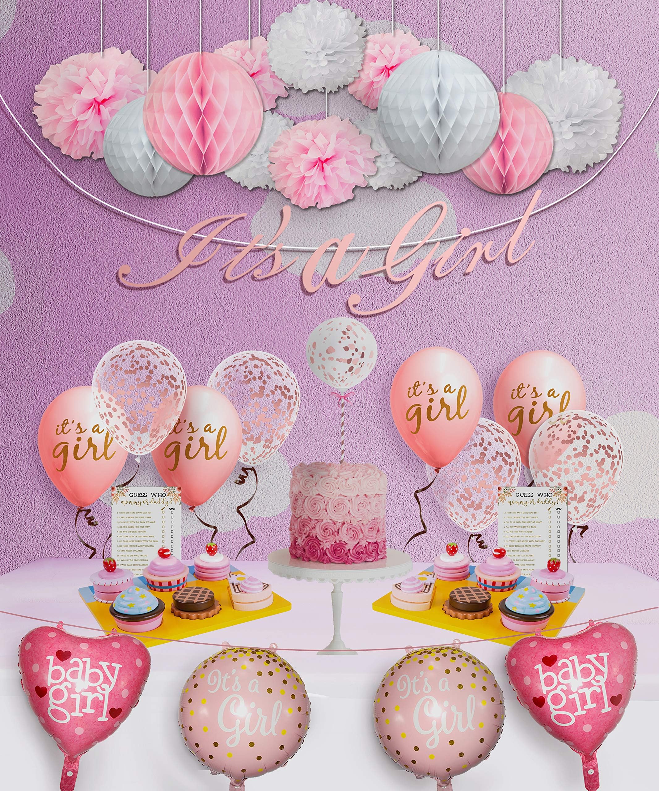 Baby Shower Decorations for Girl and Games - 47 Pcs Baby Shower Party Supplies for Girl