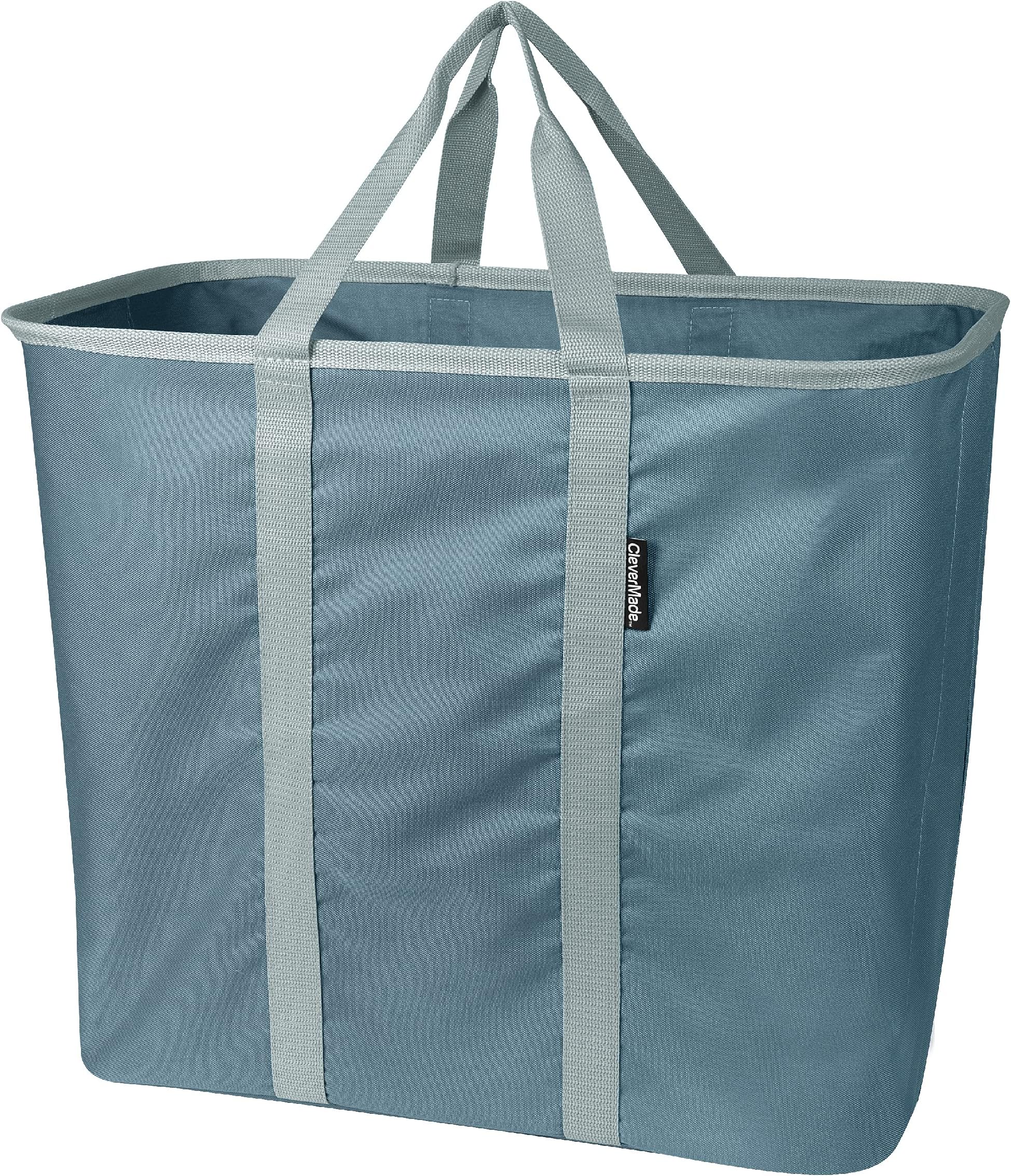 CleverMade Collapsible Laundry Caddy, Large Foldable Clothes Hamper Bag, Laundry Tote Carry All Bin XL Pop-Up Storage Basket with Handles, Dark Teal/ Light Teal