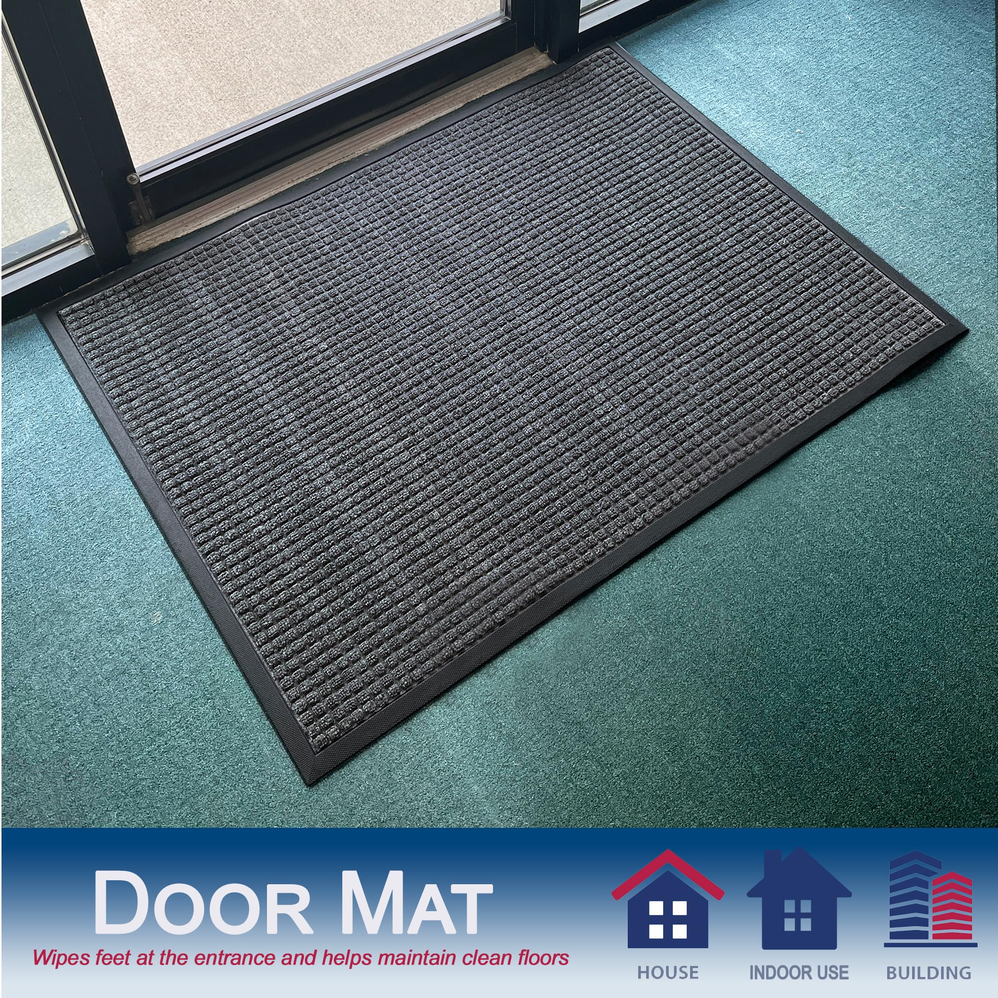 Durable Stop-N-Dry Indoor Rubber Backed Carpet Entrance Mat, 3' x 4', Charcoal — Amazon image 3