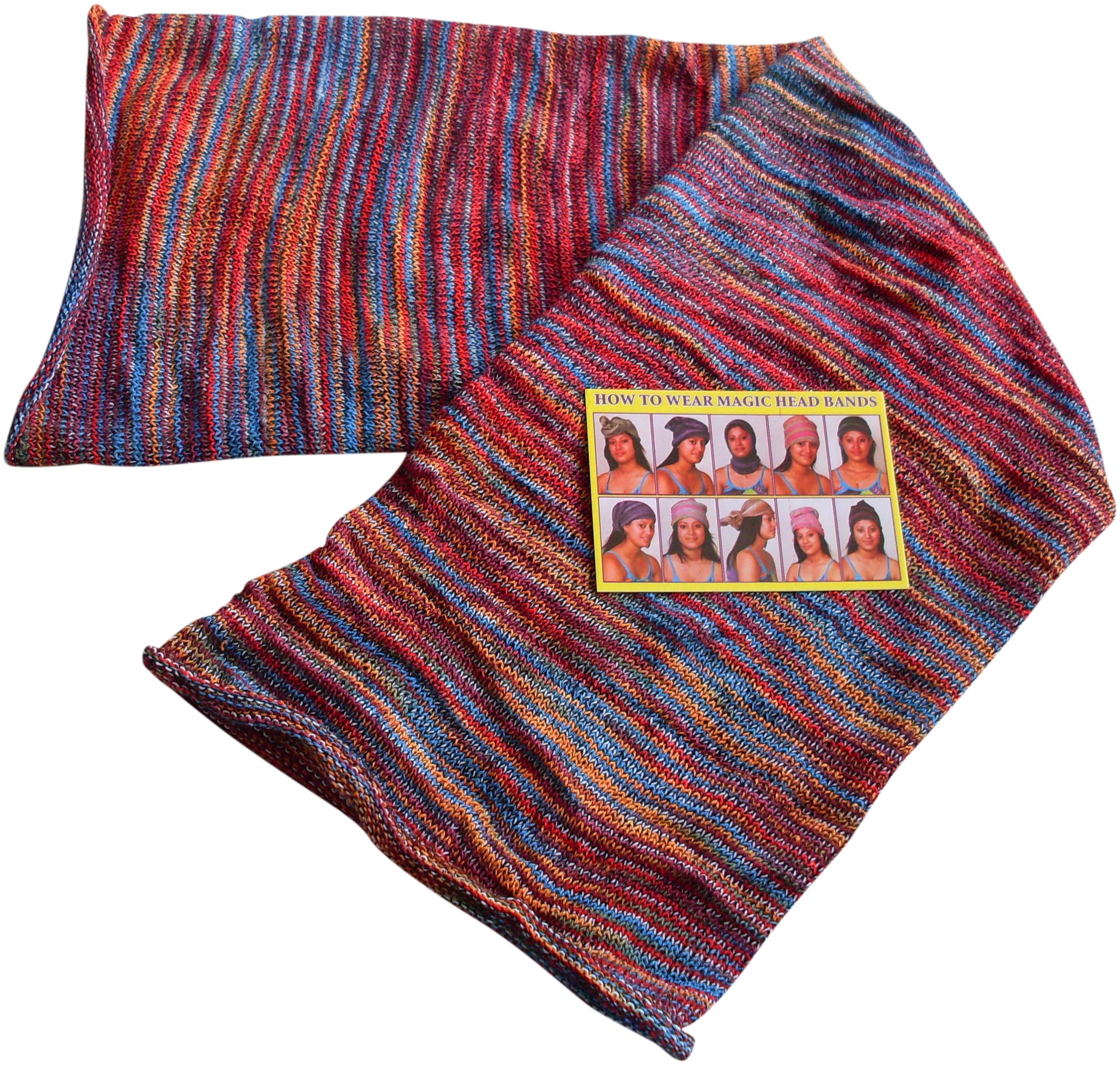 Natural Flow Women's Red & Blue Fair Trade Nepalese Stretch Cotton Boho Hippy Magic Hair Band Head Wrap Tie Hat (Red & Blue)