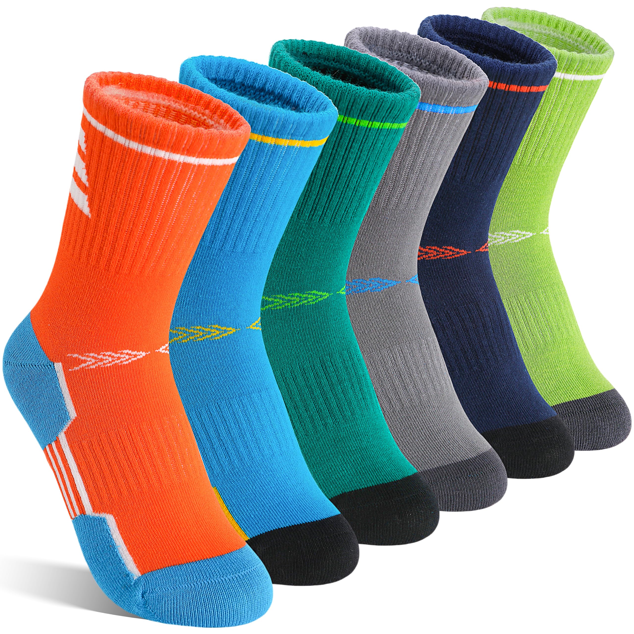 Welwoos 6 Pairs Kids Boys Girls Socks Athletic Basketball Youth Sport Crew Cotton Breathable Soft Socks