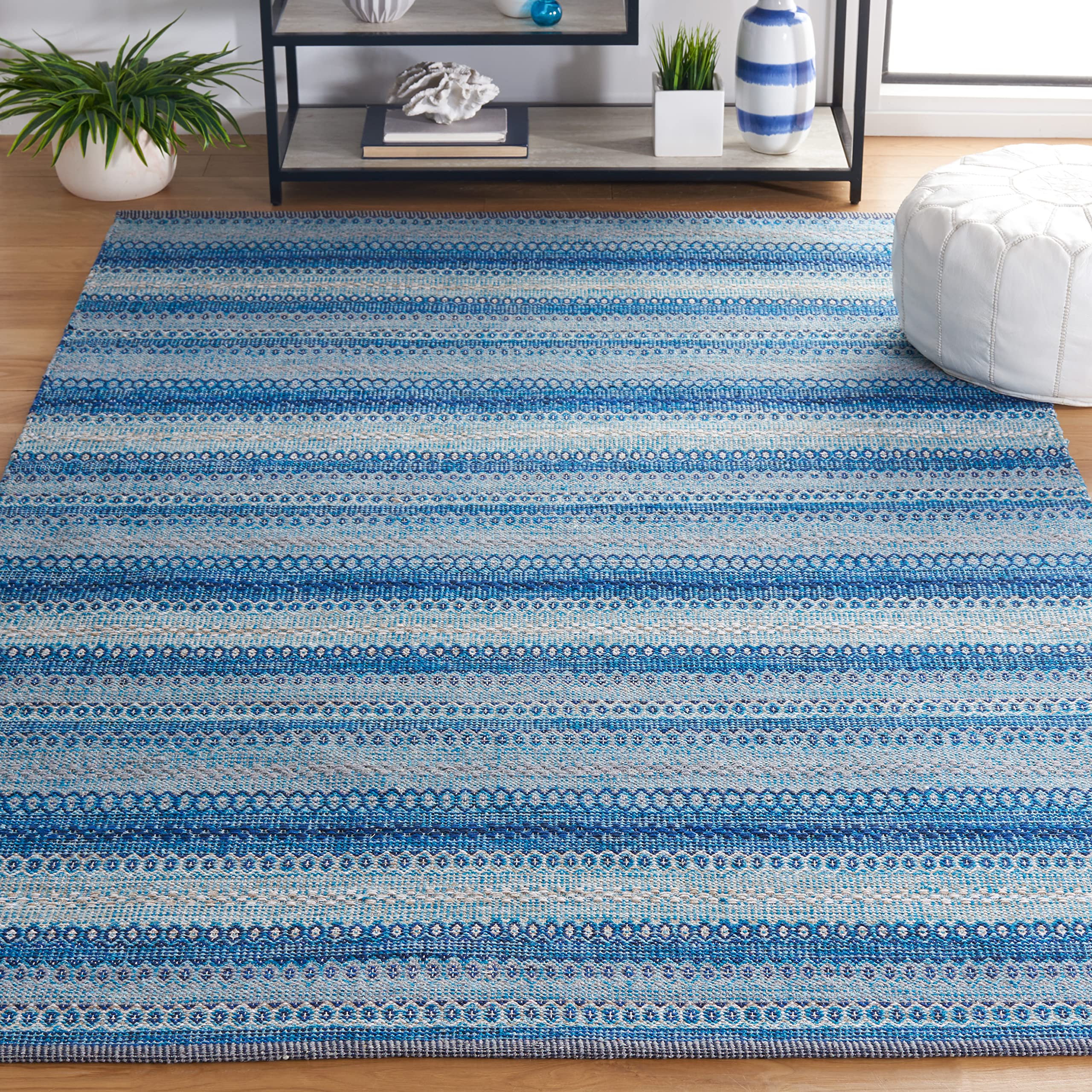 SAFAVIEH Kilim Collection Accent Rug - 3' x 5', Grey & Blue, Flat Weave Stripe Cotton Design, Easy Care, Ideal for High Traffic Areas in Entryway, Living Room, Bedroom (KLM475F)