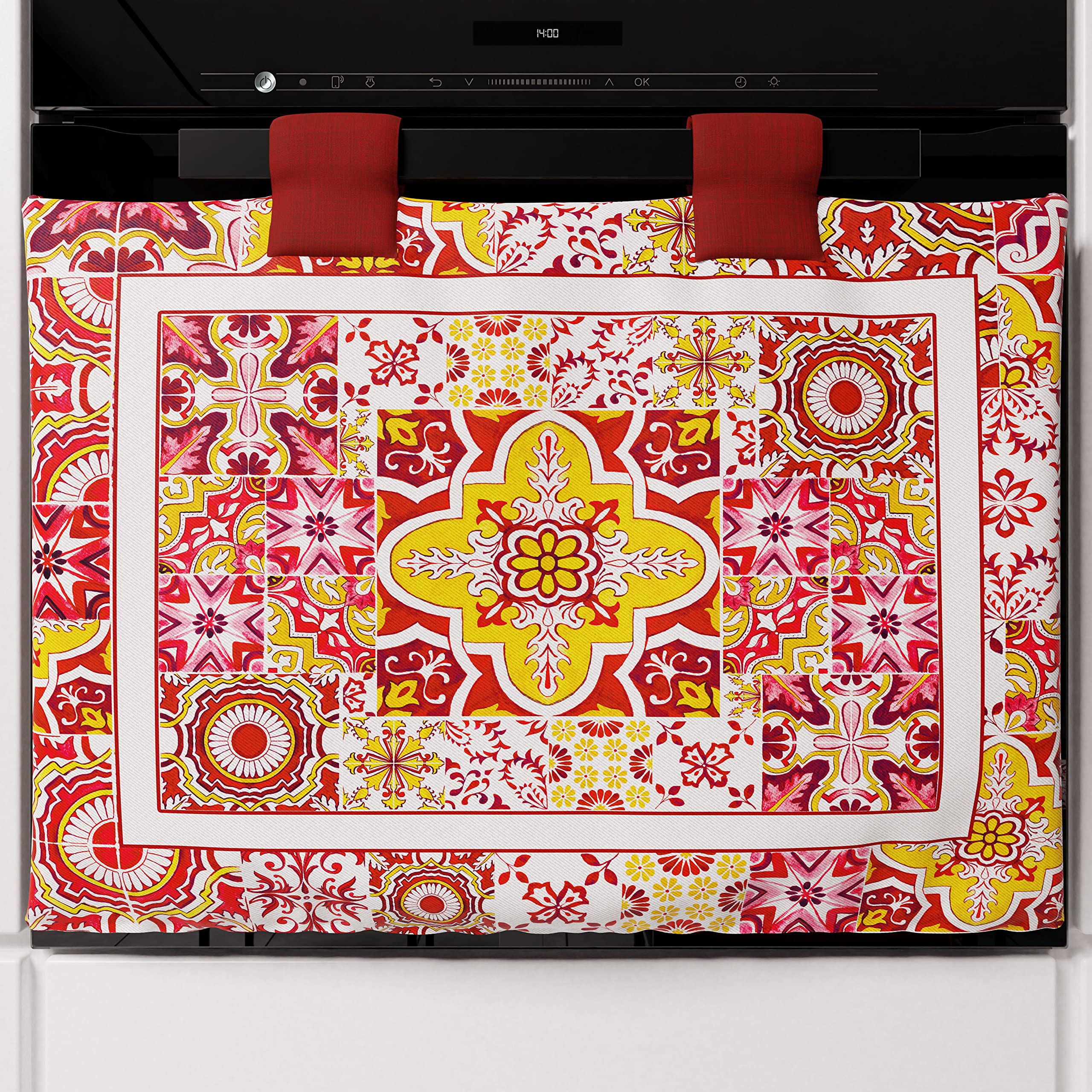PETTI Artigiani Italiani - Oven Cover, Modern Oven Cover in Digital Print Vietri Red, 100% Made in Italy