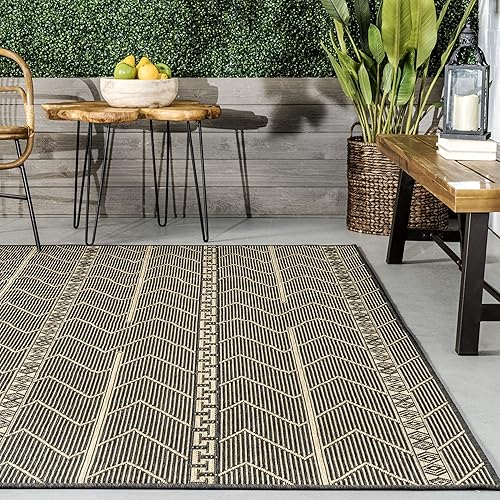 Miniatura 9 de nuLOOM Ivonne Chevron - Alfombra tribal para interiores y exteriores, 5 x 8 pies, color carbón