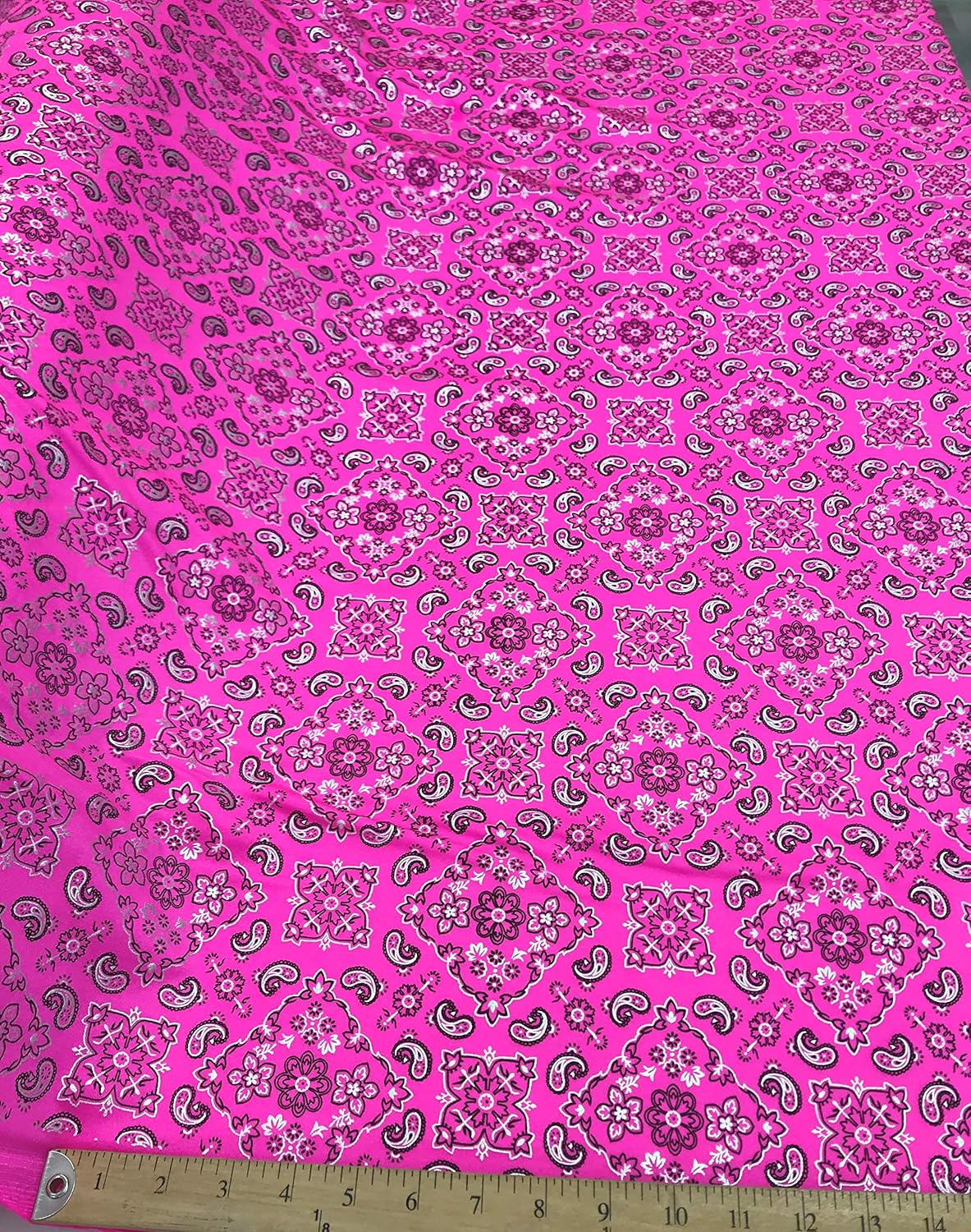 New Creations Fabric & Foam Inc, 58/59" Wide 100% Polyester Spandex Bandana Print on 4 Way Stretch Fabric (Multi Color on Black, 2 Yards)