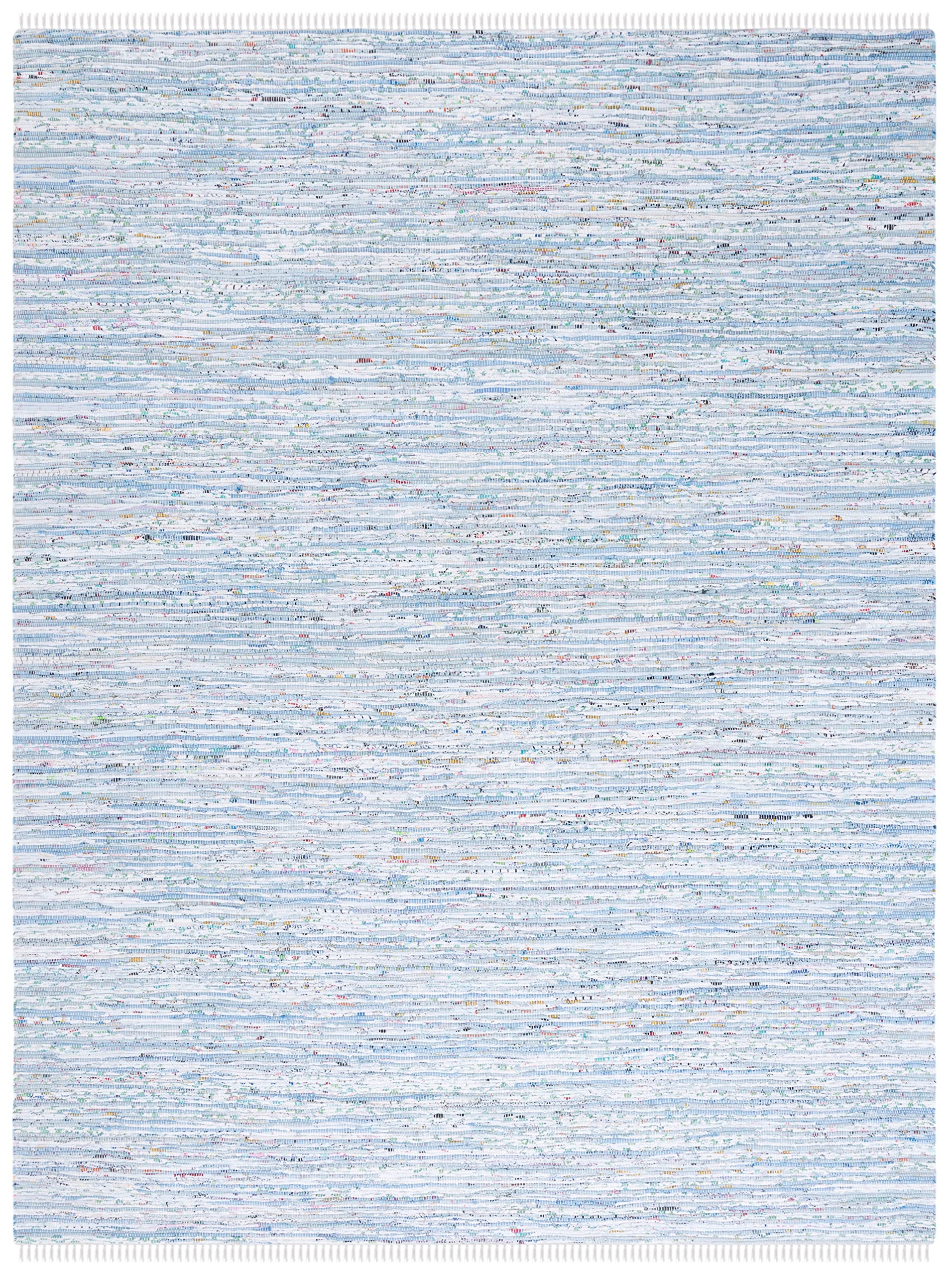 SAFAVIEH Rag Rug Collection Area Rug - 9' x 12', Light Blue & Multi, Handmade Boho Stripe Cotton, Ideal for High Traffic Areas in Living Room, Bedroom (RAR125A)