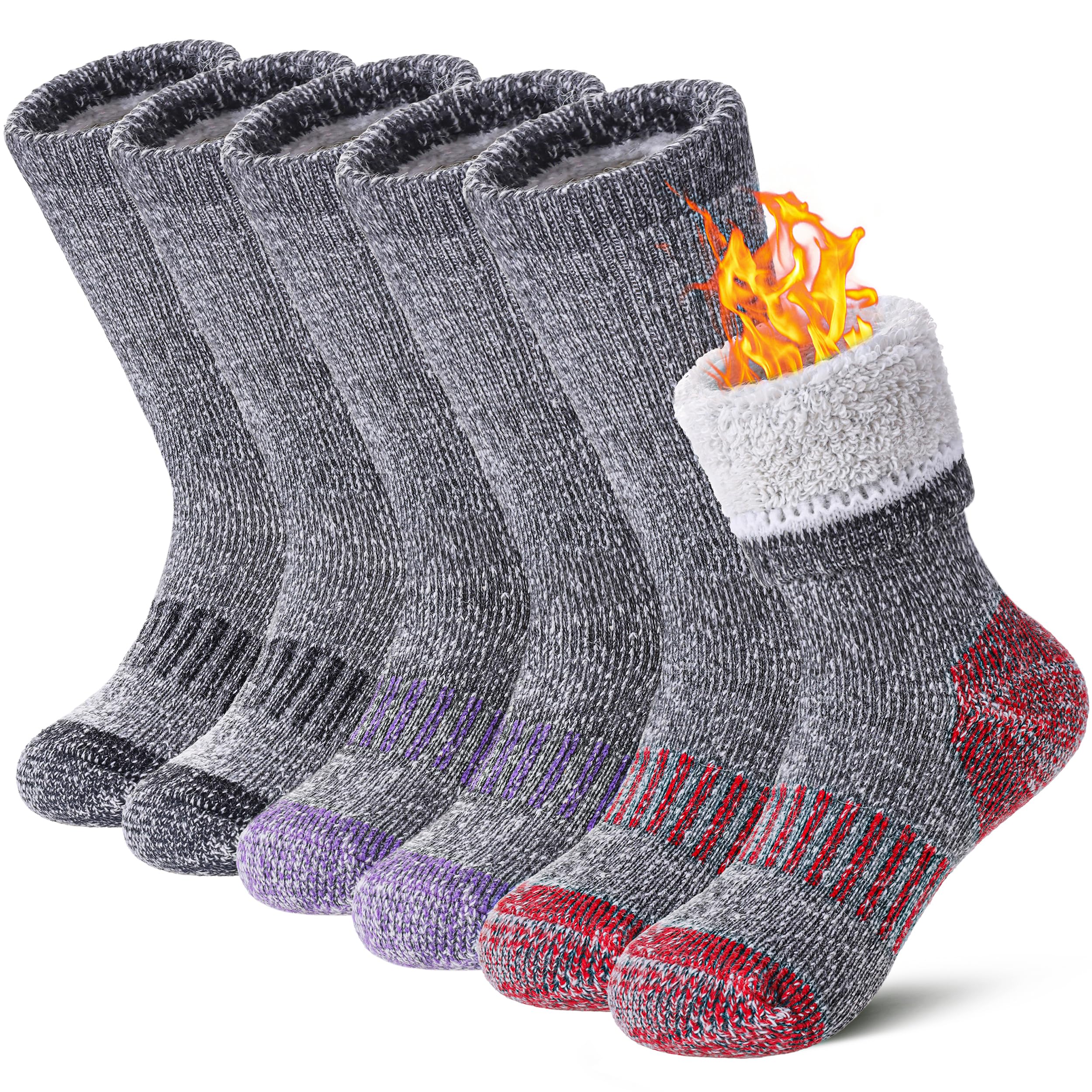Calcetines de lana para niños y niñas, calcetines térmicos de lana merina, cálidos, gruesos, acogedores, para botas