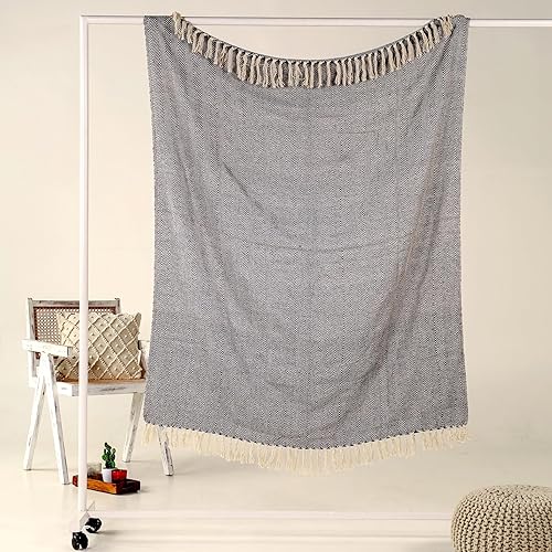 Miniatura 4 de THE ART BOX Manta de rayas cheurón para sofá y sofá, de algodón suave, reversible, estilo granja, estilo bohemio, indio, decorativa, para sillón,